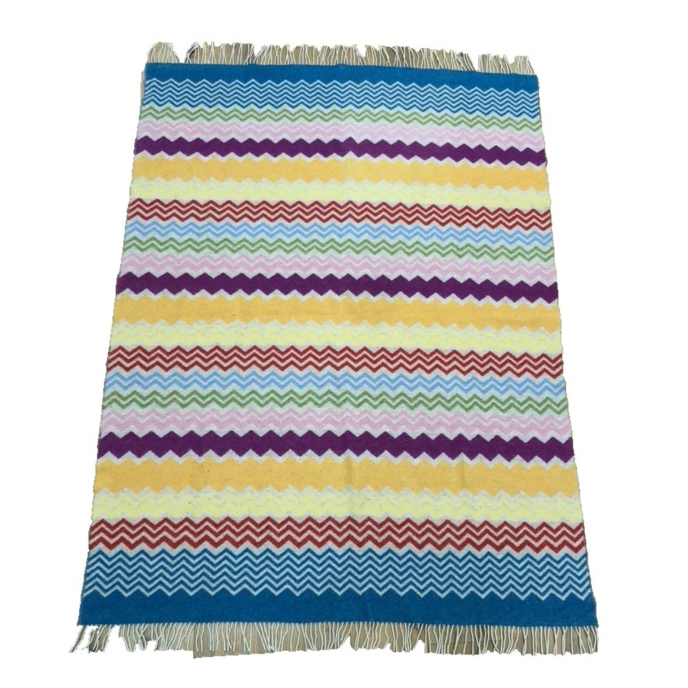 Missoni Home Wool Blanket Chevron Stripe Fringe Beachy Bright Artsy Large